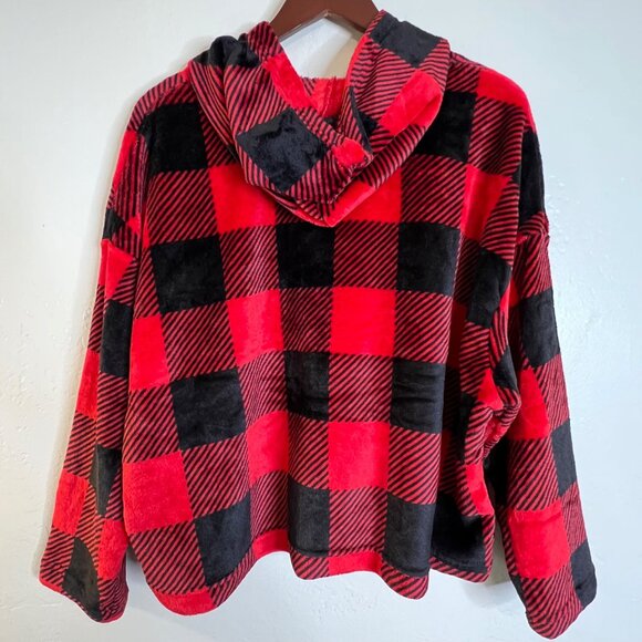 Joyspun Women's Plush Hoodie and Joggers Pajama Set 2-Piece XL Fleece Red/Black - Picture 9 of 16